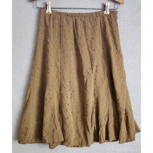 J. Jill  Boho Prairie Flared Skirt Eyelet Brown XXS